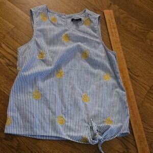 J. Crew Blue & White Striped Pineapple Tie-Hem Tank